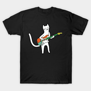 Rockin' Kitty: Minimalist Line Art Cat with Electric Guitar T-Shirt